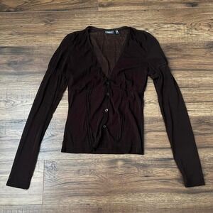 Mexx Chocolate Brown Sheer Mesh‎ Blouse XS Long Sleeve Y2K Whimsygoth Fairycore